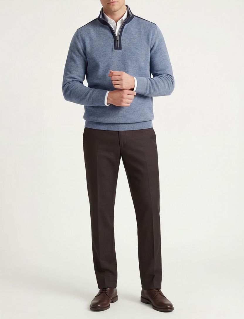 Casa Moda lichtblauw half-zip trui 100% katoen