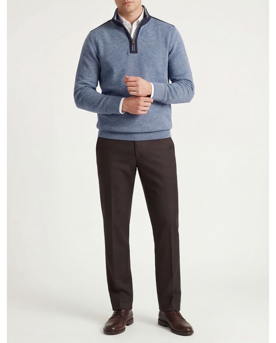 Casa Moda lichtblauw half-zip trui gemêleerd