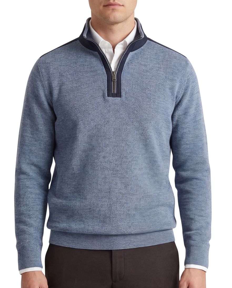 Casa Moda lichtblauw half-zip trui gemêleerd