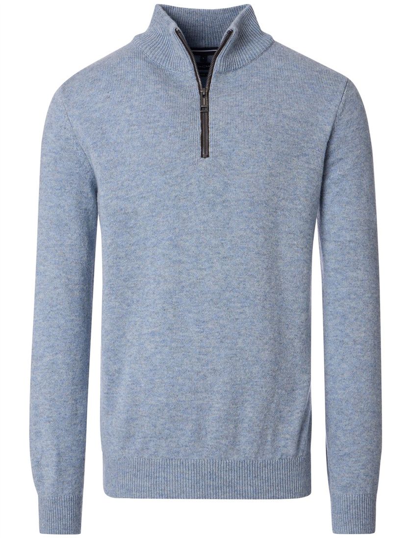 Casa Moda lichtblauw half-zip trui met boord