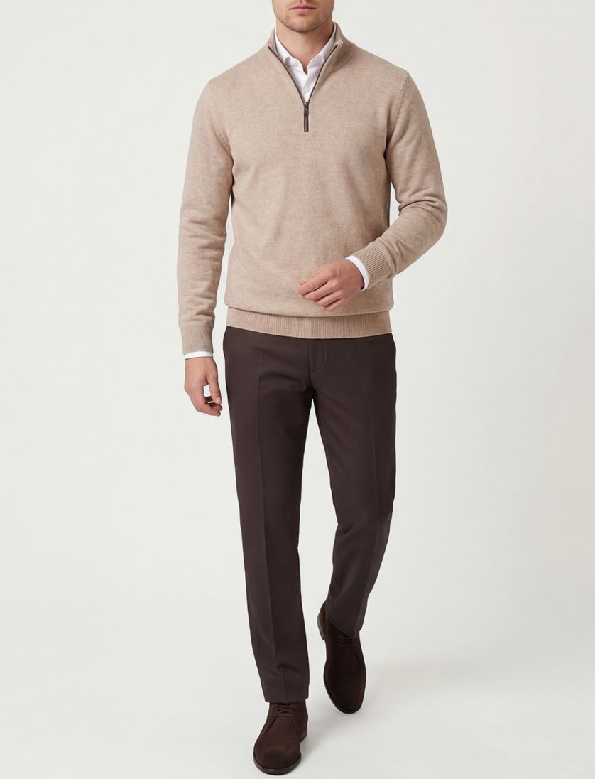 Casa Moda beige half-zip trui gemêleerd wol