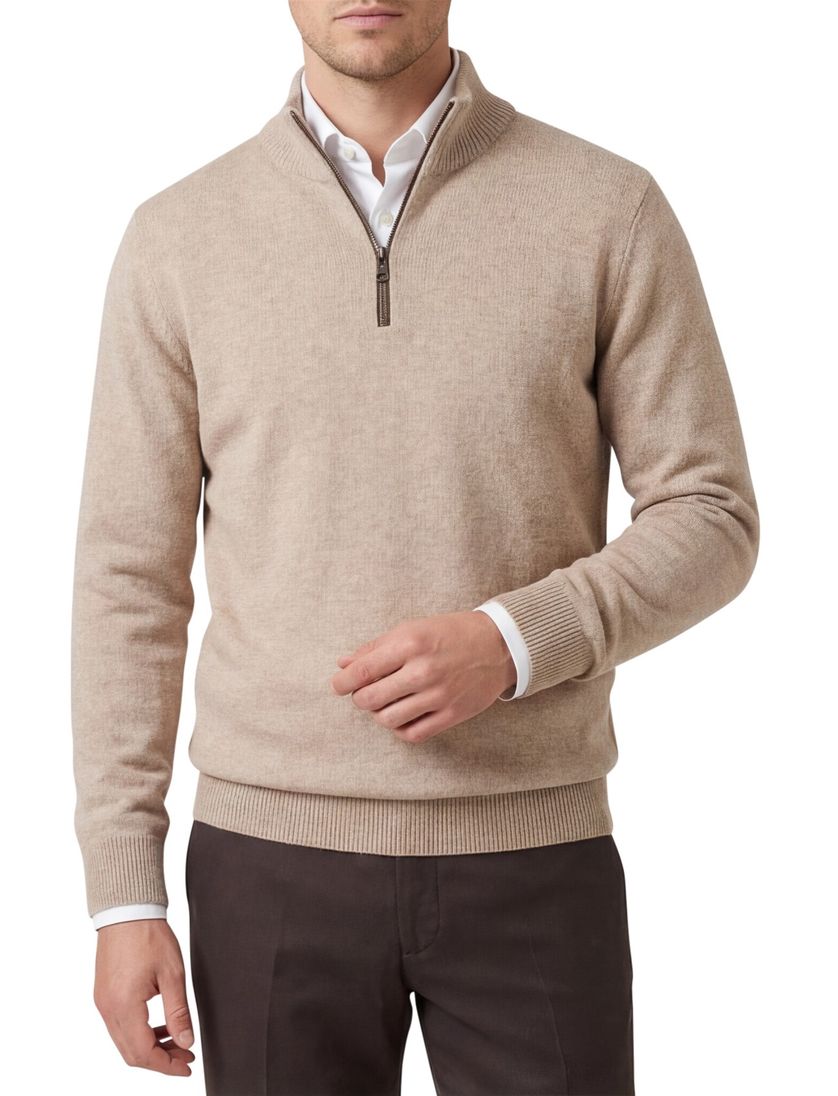 Casa Moda beige half-zip trui gemêleerd wol