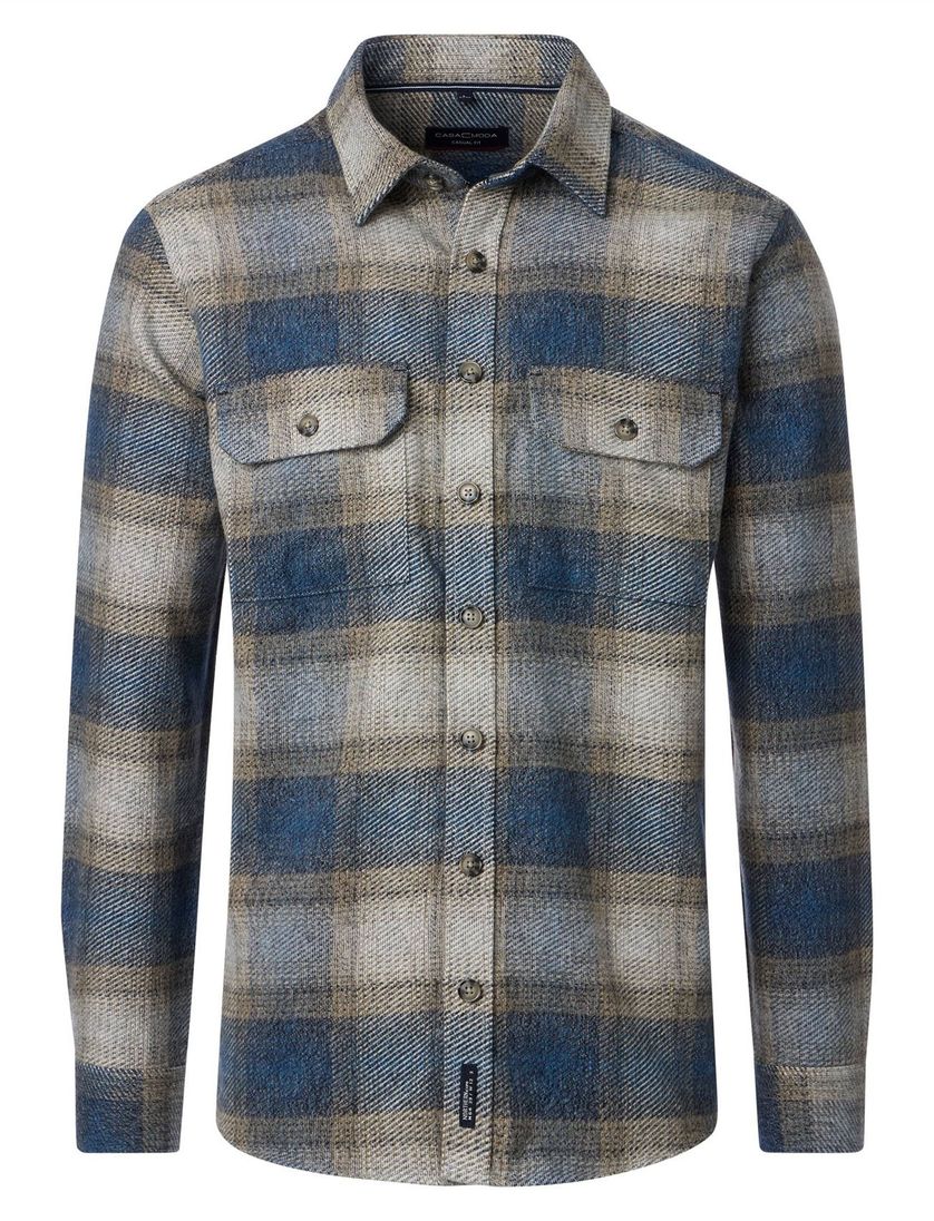 Casa Moda overshirt blauw geruit casual fit katoen