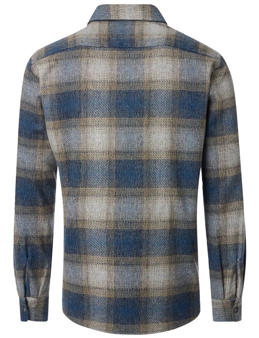 Casa Moda overshirt blauw geruit casual fit katoen