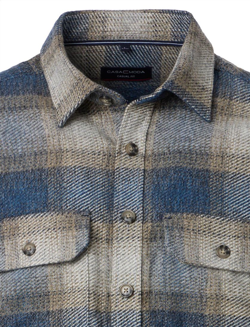 Casa Moda overshirt blauw geruit casual fit katoen