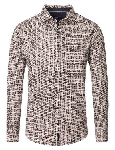 Casa Moda Casa Moda overhemd geprint bruin katoen wijde fit