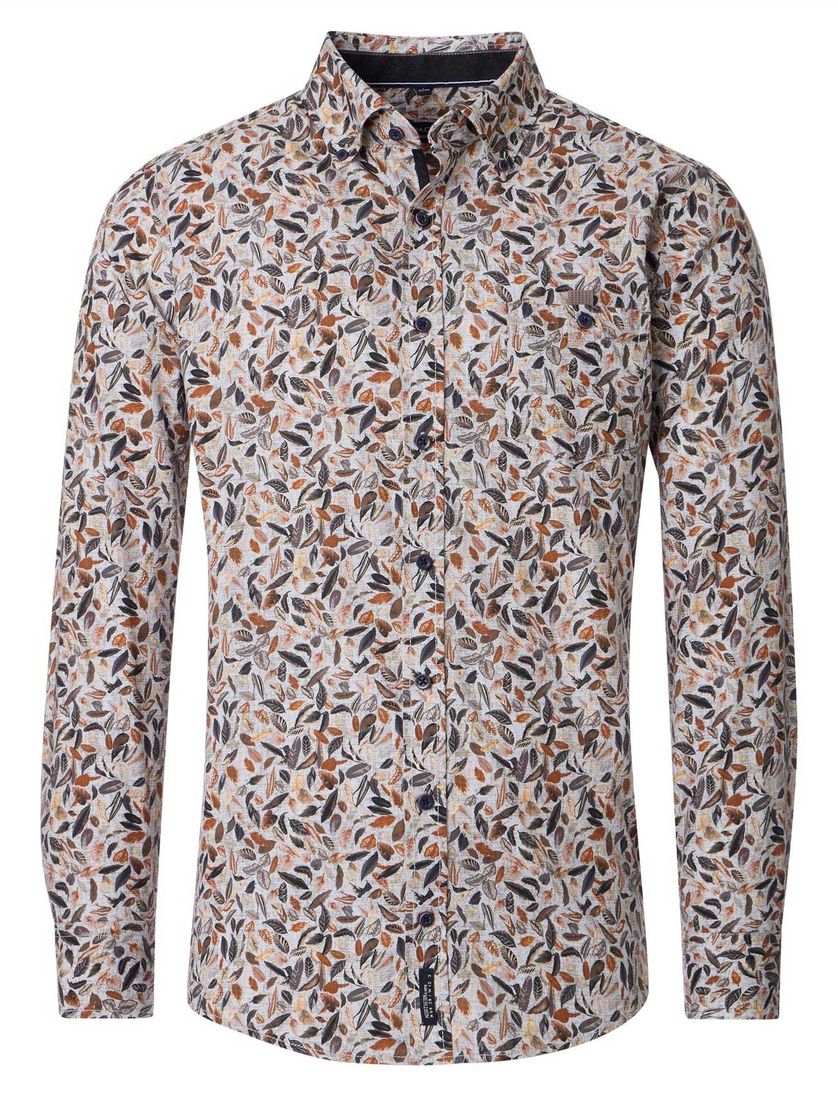 Casa Moda overhemd bruin geprint katoen button down wijde fit