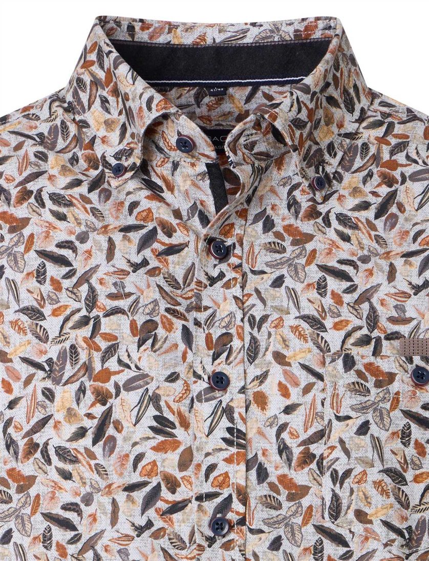 Casa Moda overhemd bruin geprint katoen button down wijde fit