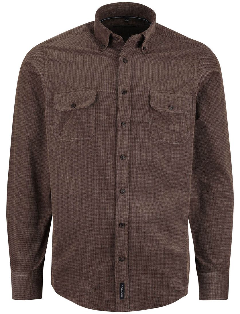 Casa Moda Overhemd Bruin dubbele borstzak 100% katoen