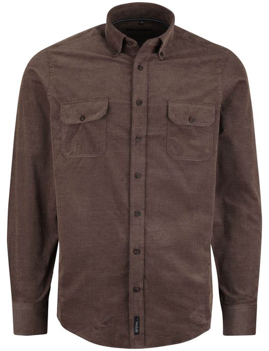 Casa Moda Overhemd Bruin dubbele borstzak katoen casual fit