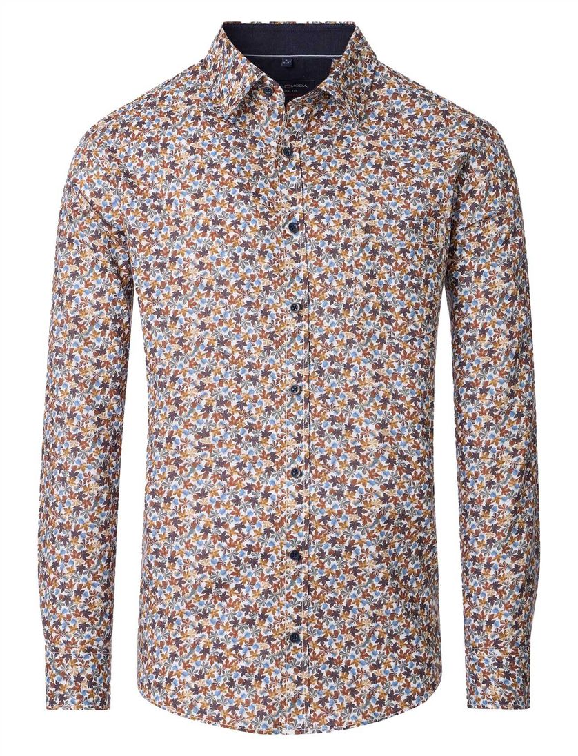 Casa Moda overhemd oranje katoen geprint wijde fit