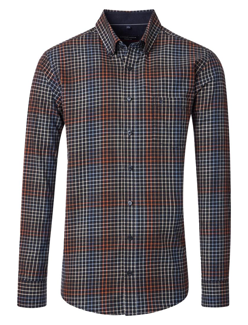 Casa Moda overhemd geprint oranje wijde fit katoen mouwlengte 7