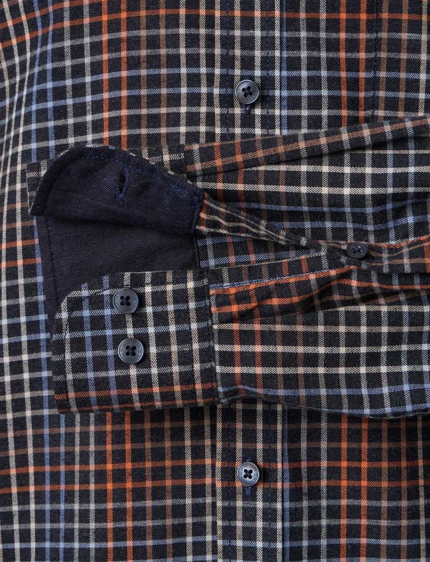 Casa Moda overhemd geprint oranje wijde fit katoen mouwlengte 7