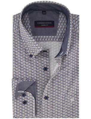 Casa Moda Casa Moda overhemd mouwlengte 7 blauw geprint borstzak