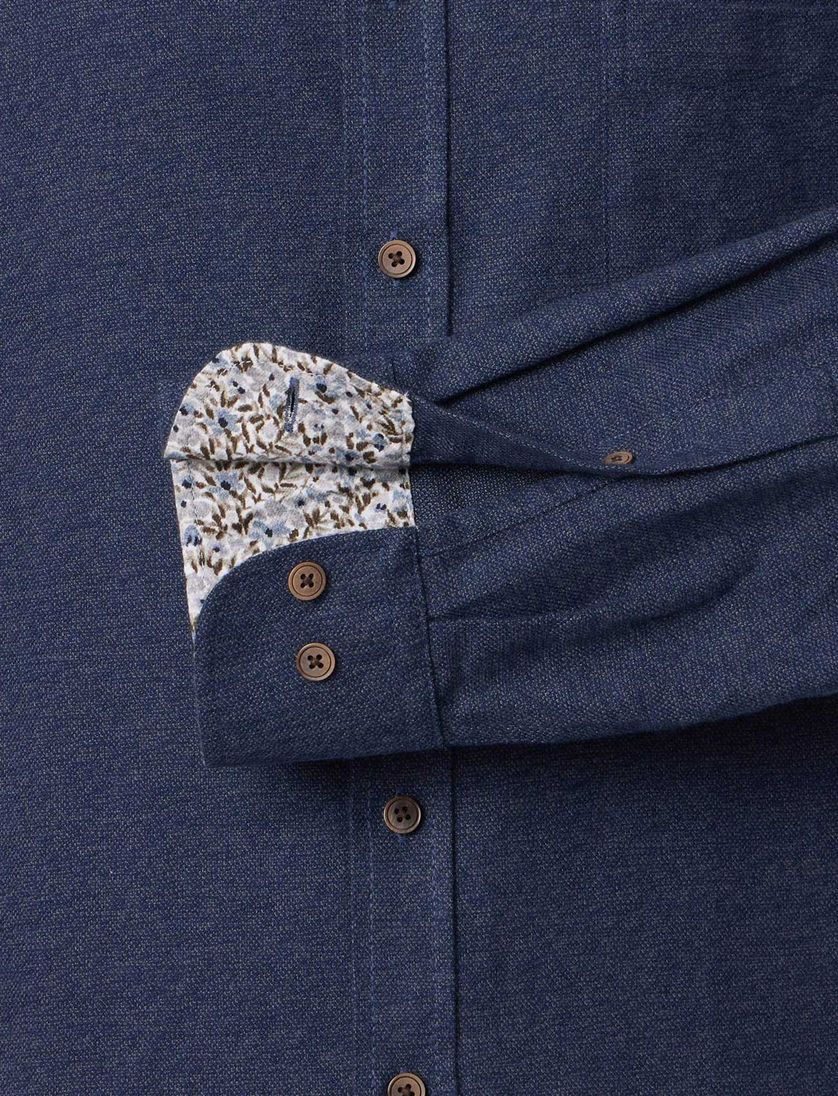 Casa Moda overhemd effen donkerblauw katoen wijde fit