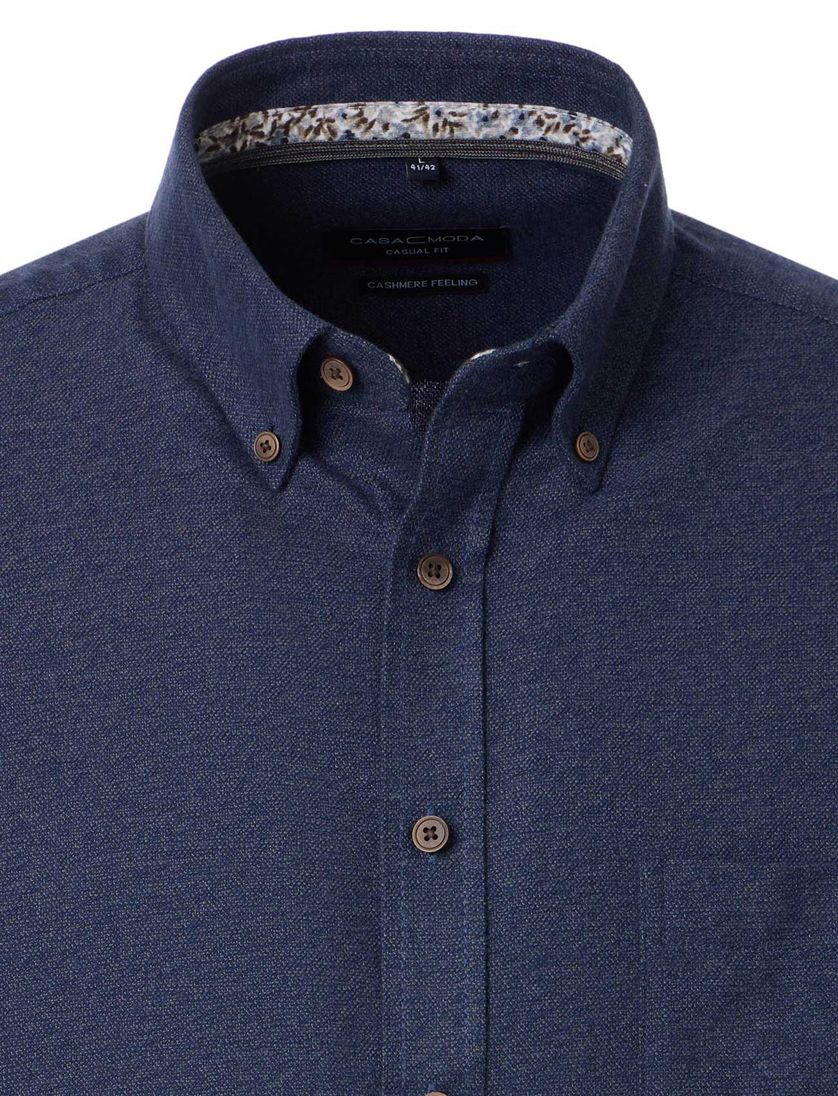 Casa Moda overhemd effen donkerblauw katoen wijde fit