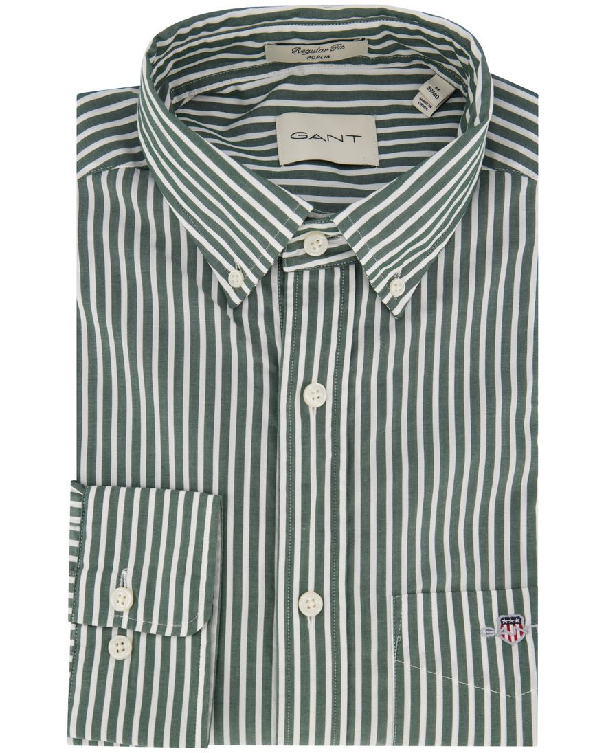 Gant regular fit casual overhemd groen gestreept