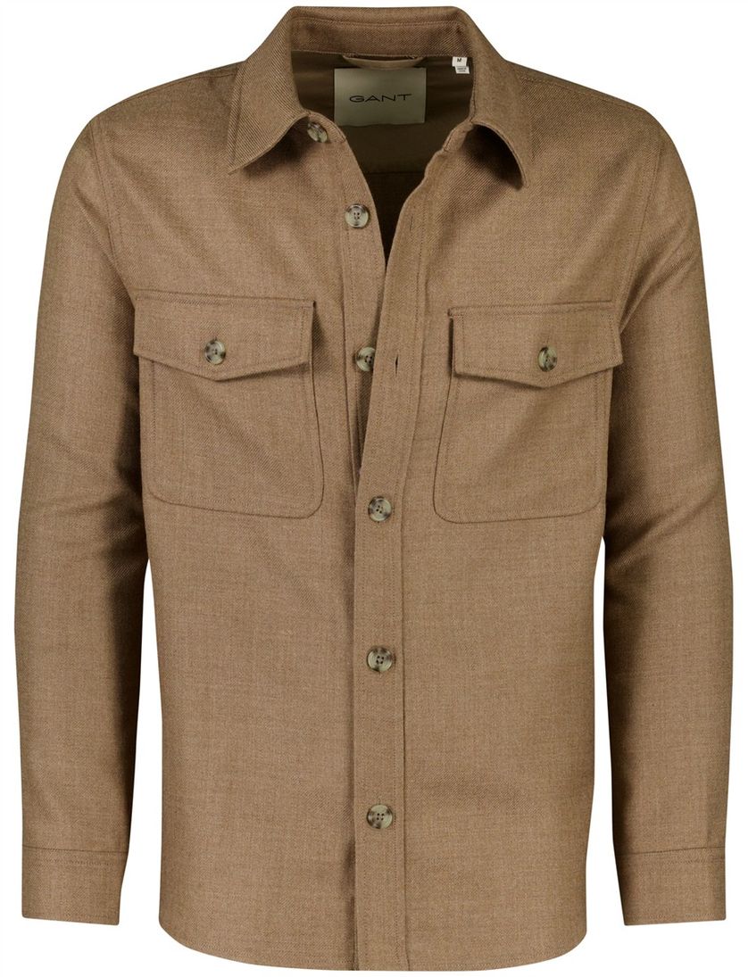 Gant overshirt knopen bruin wol