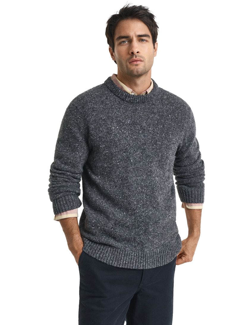 Gant grijs trui ronde hals wol