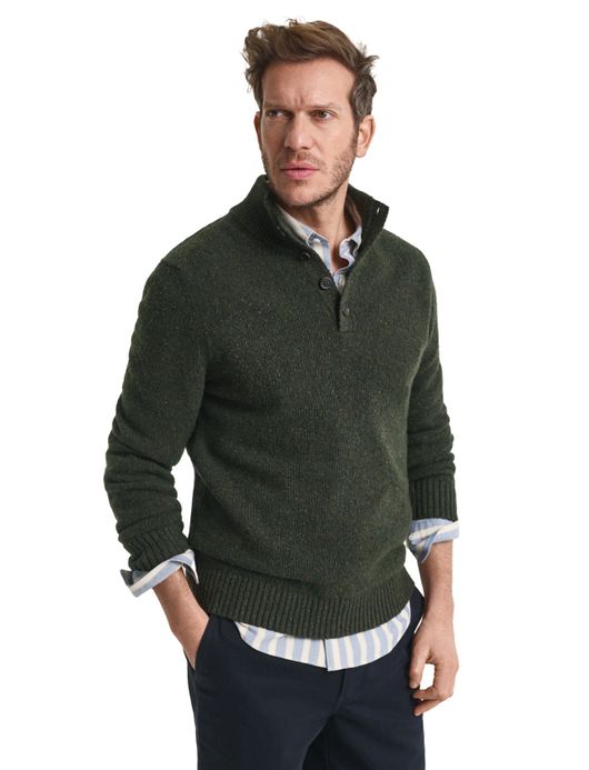 Gant Trui Groen Jacquard Half zip knopen