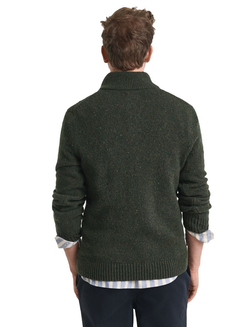 Gant Trui Groen Jacquard Half zip knopen wol