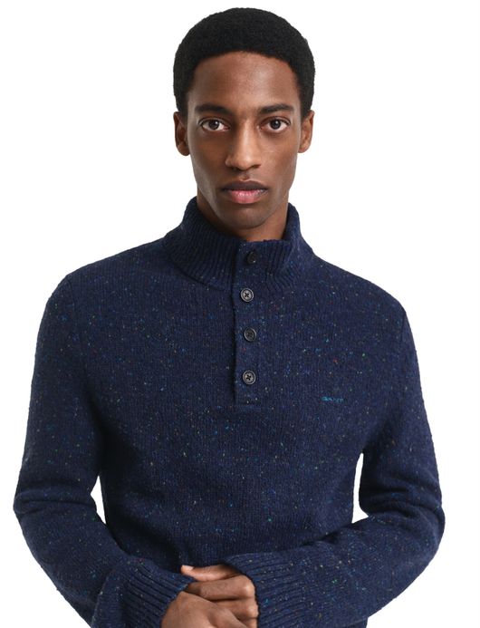 Gant Trui Donkerblauw Jacquard Half Zip knopen