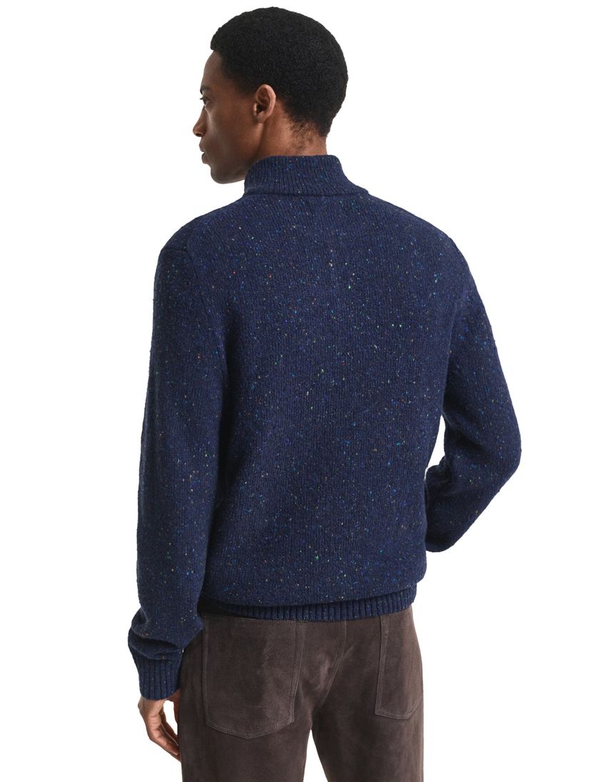 Gant Trui Donkerblauw Jacquard Half zip knopen wol