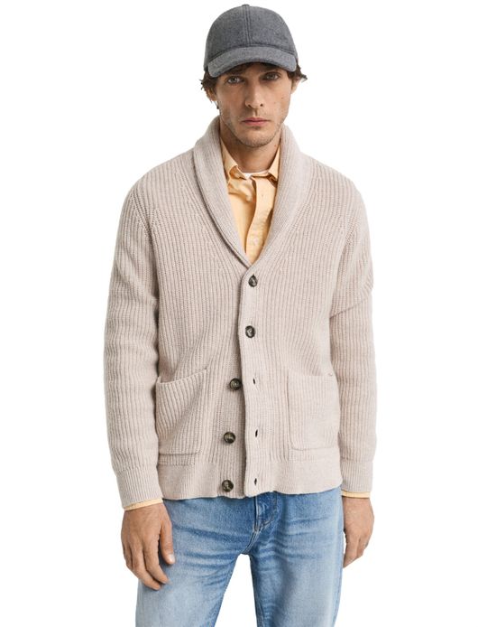Gant Vest Beige gebreid omgeslagen kraag knopen
