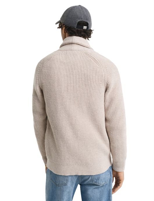 Gant Vest Beige gebreid omgeslagen kraag knopen