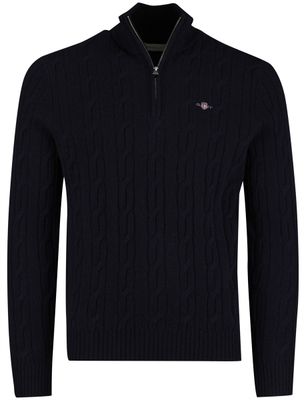 Gant Gant Trui Donkerblauw kabeltrui Half zip met boord