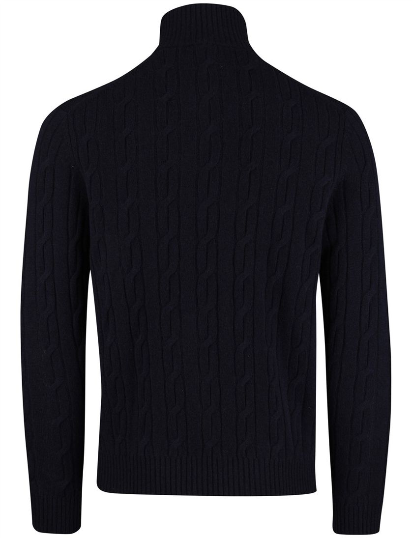 Gant Trui Donkerblauw kabeltrui Half zip met boord