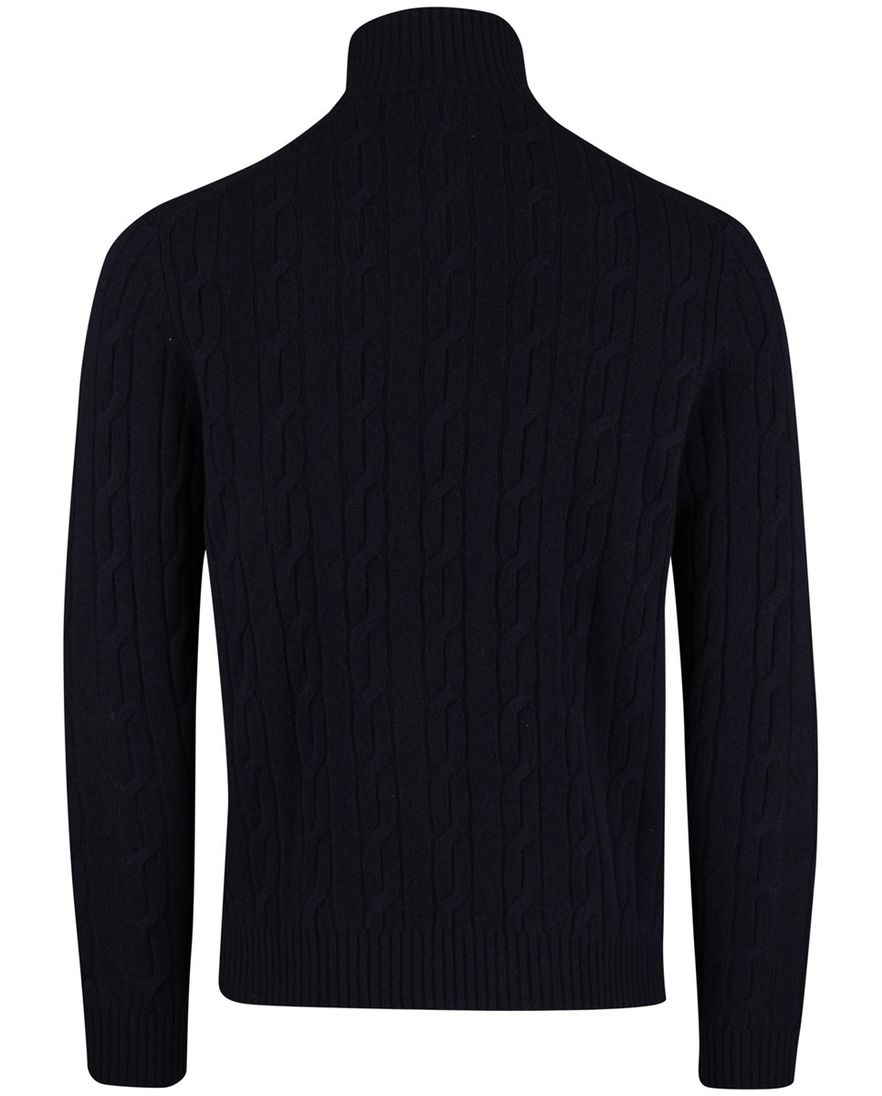 Gant Trui Half Zip Donkerblauw kabeltrui 100% lamswol