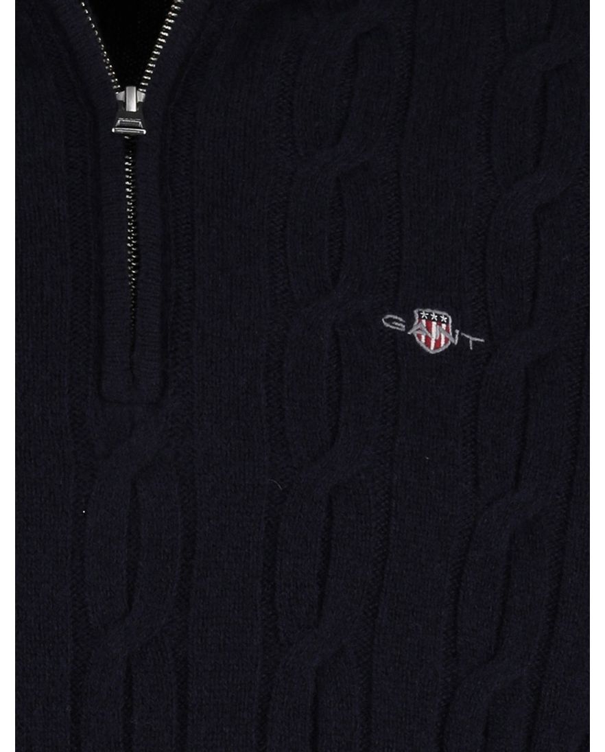 Gant Trui Half Zip Donkerblauw kabeltrui 100% lamswol