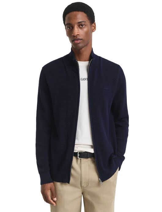 Gant Vest Donkerblauw marinowol textuur katoen