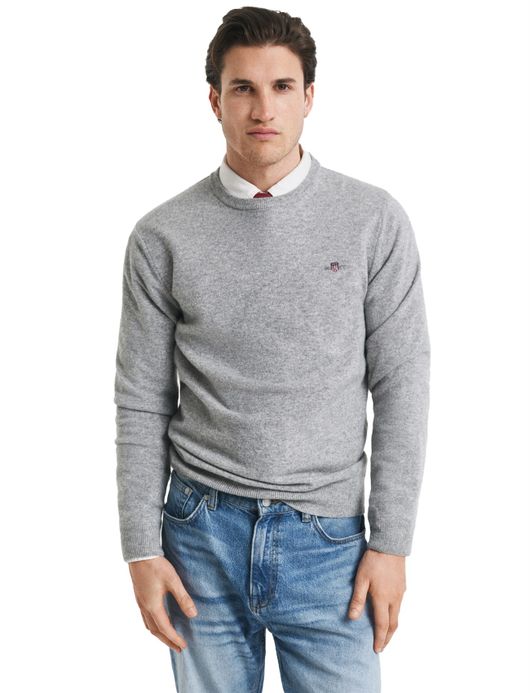 Gant trui rood gemeleerd opstaande kraag wol