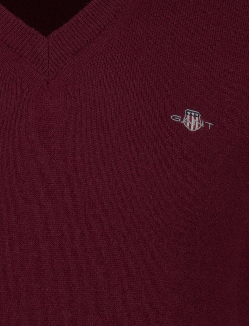 Gant trui bordeaux gebreid v hals lamswol lange mouw
