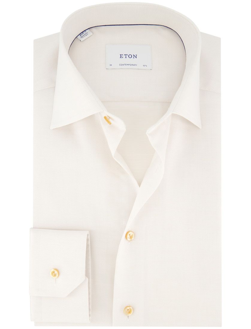 katoenen Eton overhemd creme effen normale fit