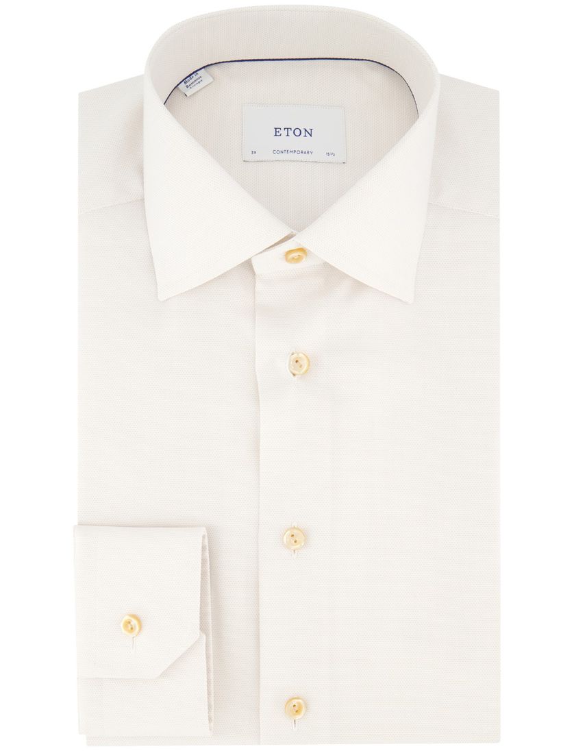 katoenen Eton overhemd creme effen normale fit
