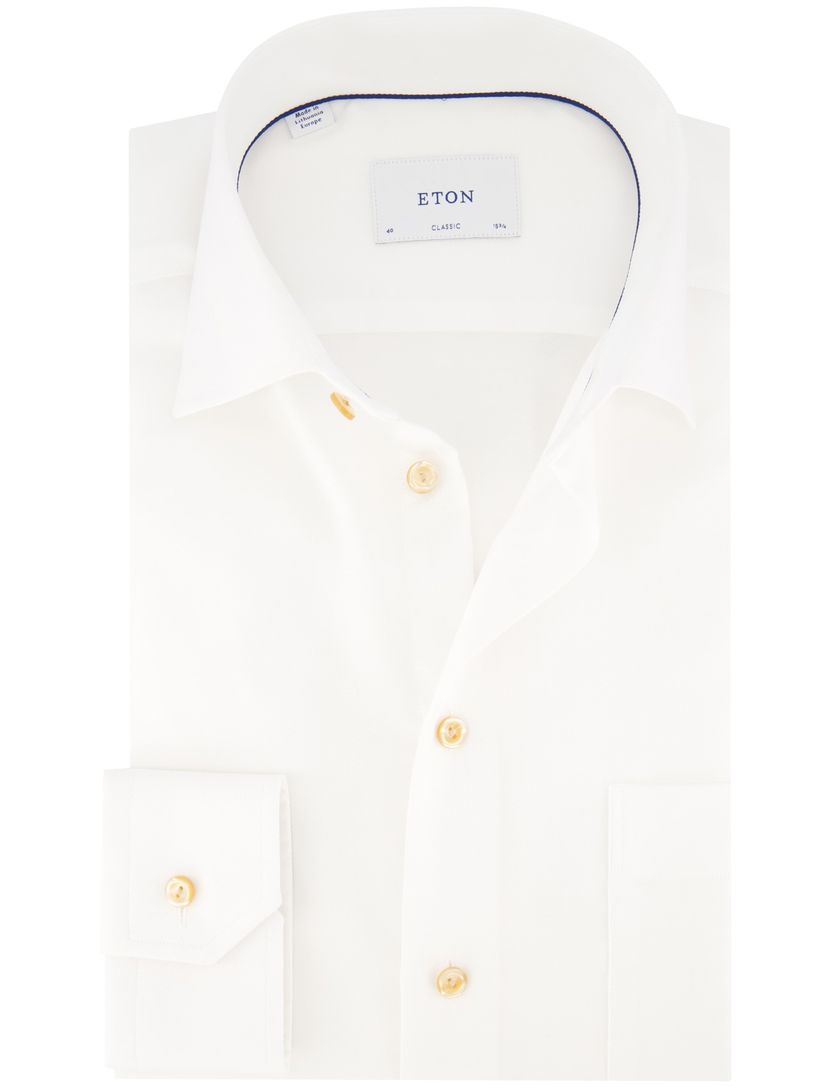 katoenen Eton overhemd wit effen katoen wijde fit