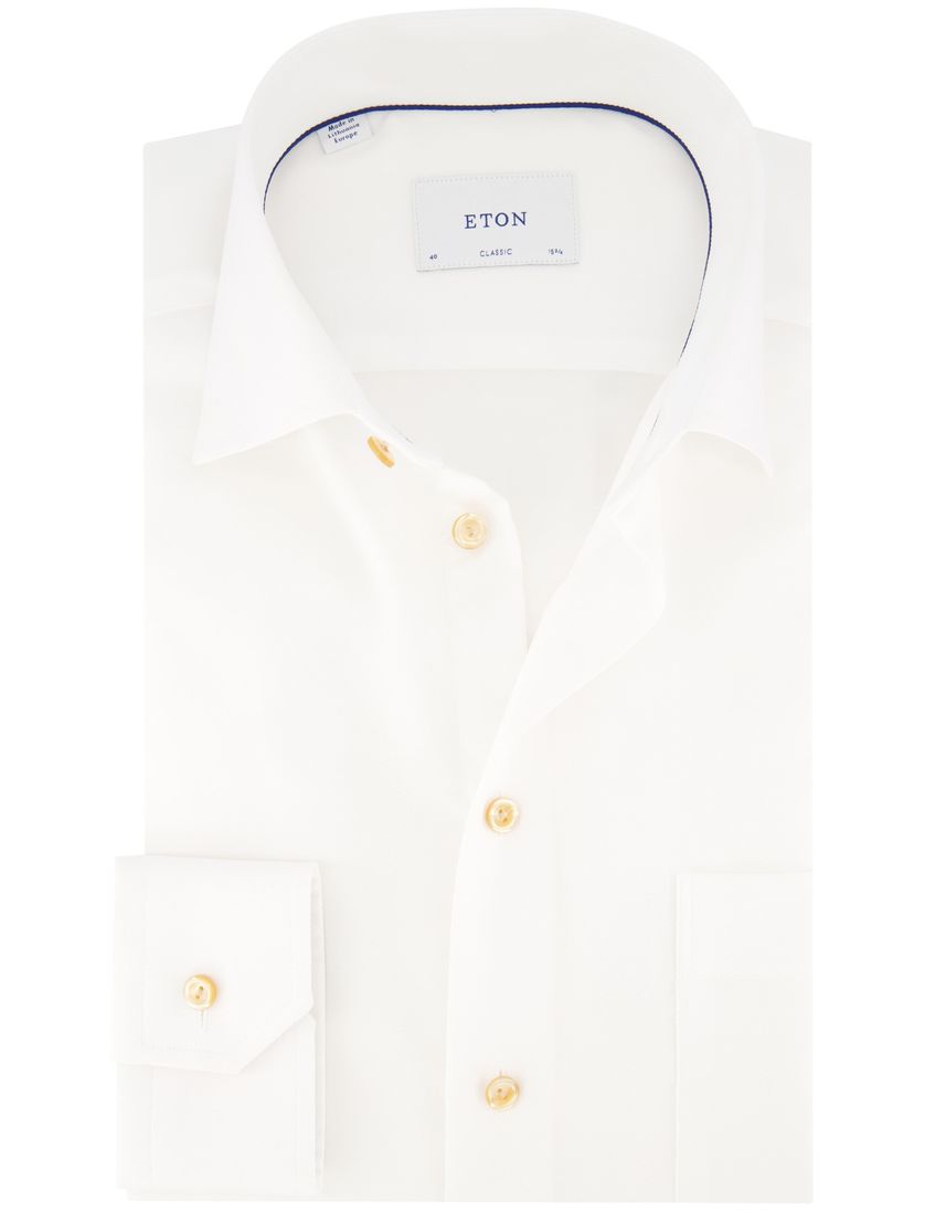 katoenen Eton overhemd wit effen katoen wijde fit