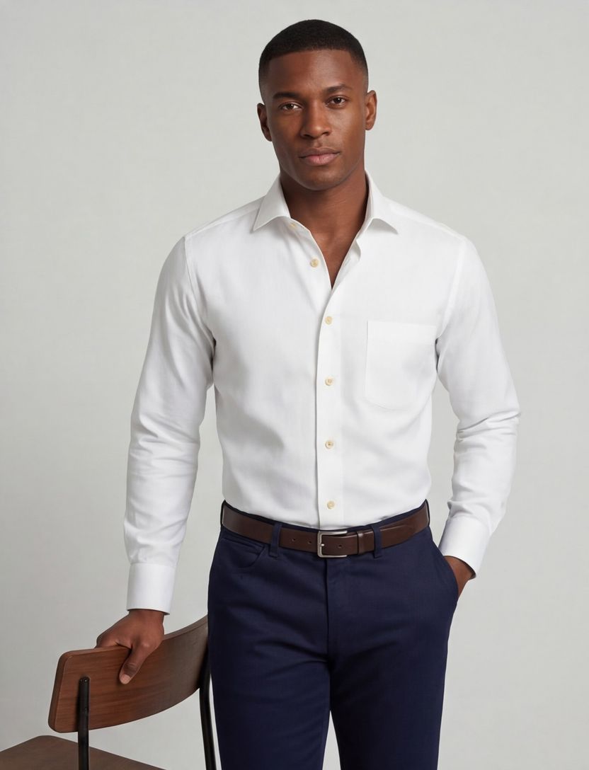 katoenen Eton overhemd wit effen katoen wijde fit