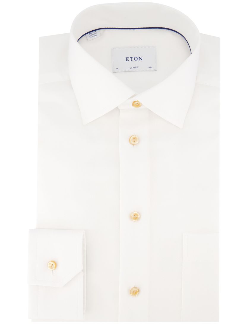 katoenen Eton overhemd wit effen katoen wijde fit