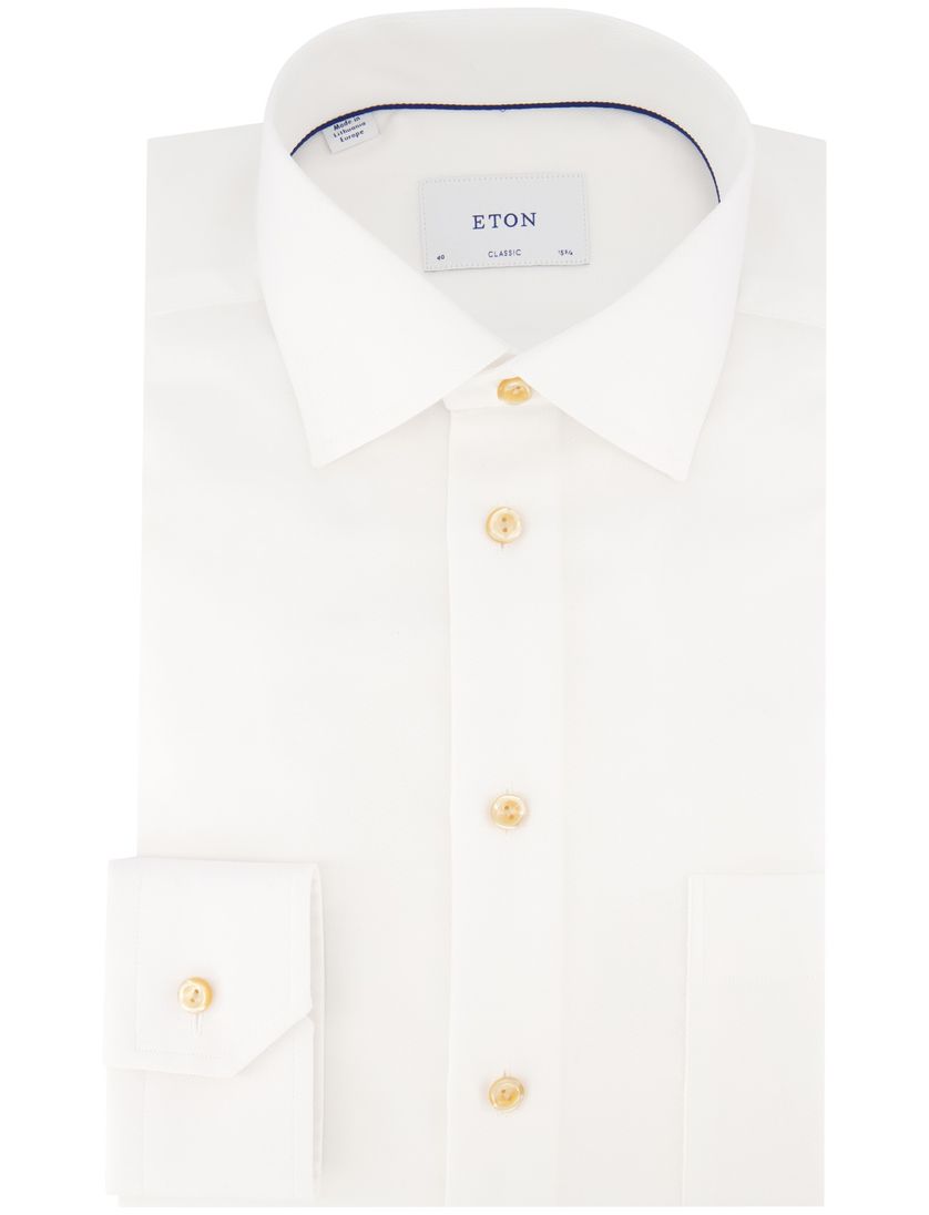 katoenen Eton overhemd wit effen katoen wijde fit