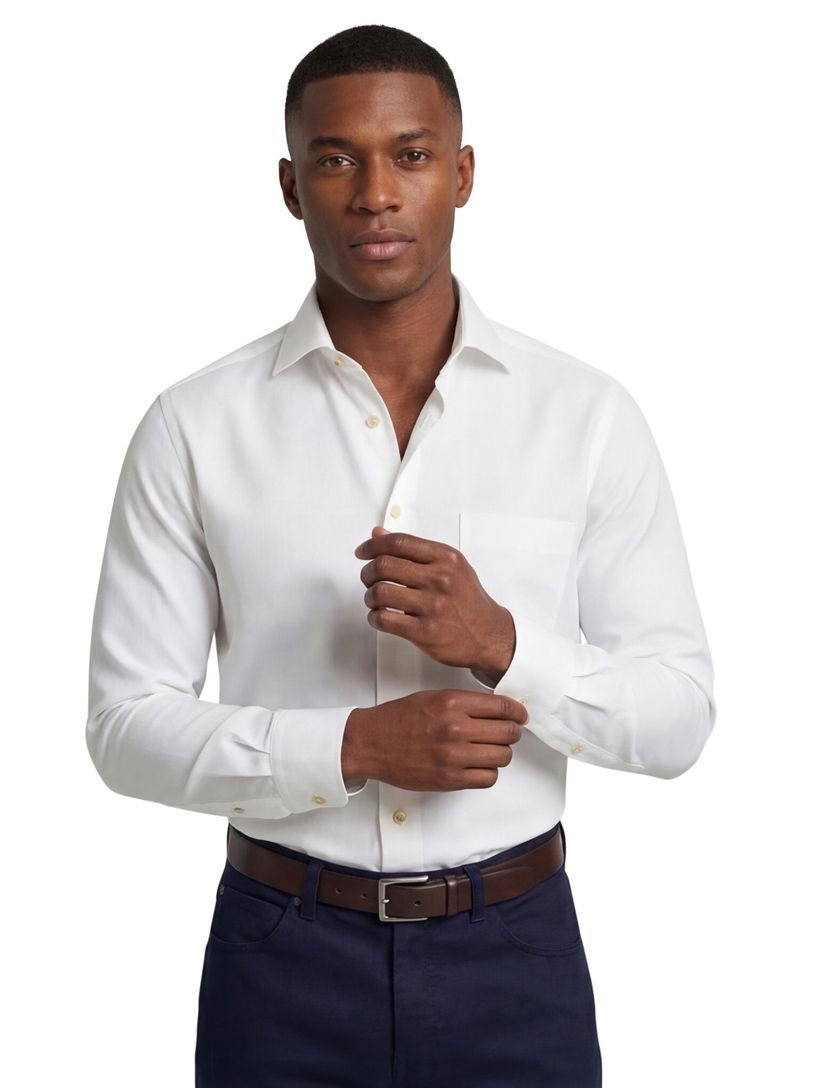 katoenen Eton overhemd wit effen katoen wijde fit