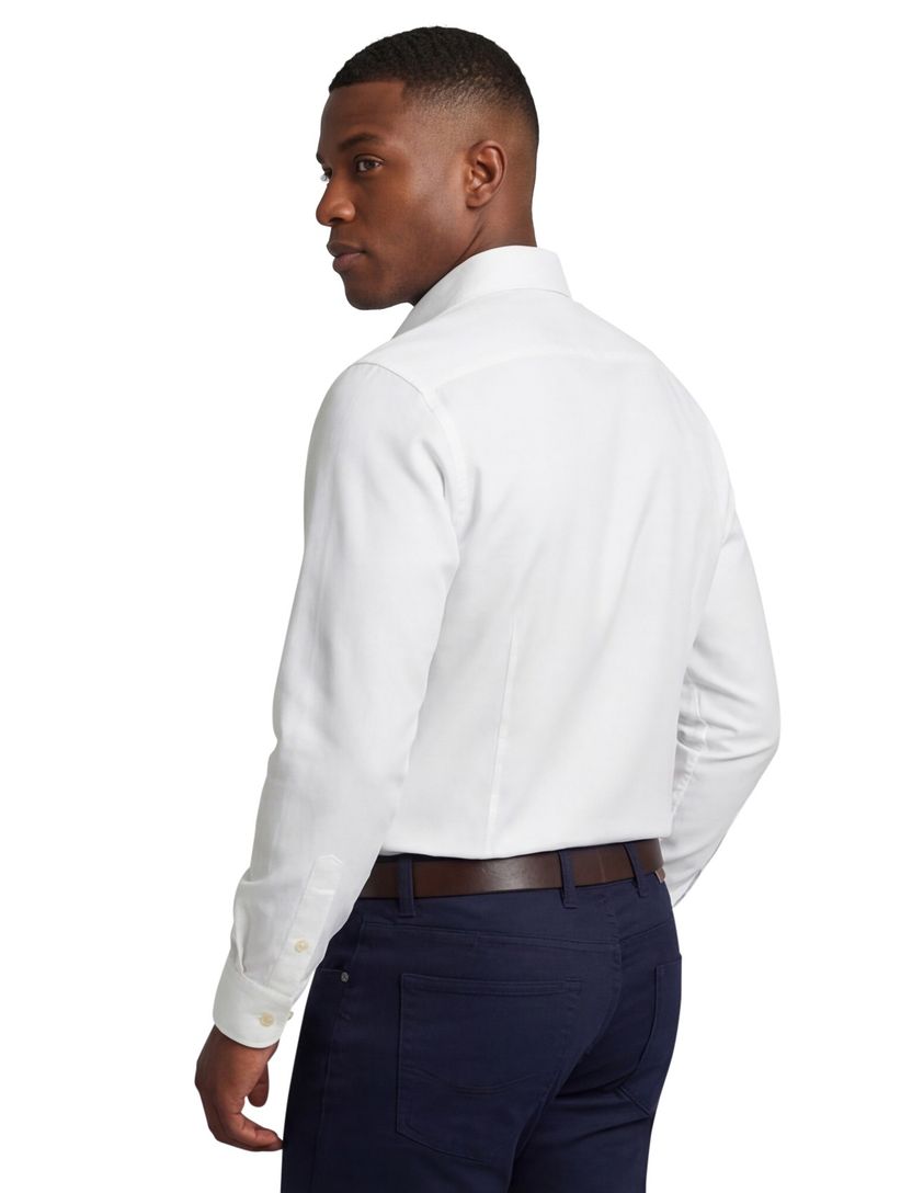 katoenen Eton overhemd wit effen katoen wijde fit