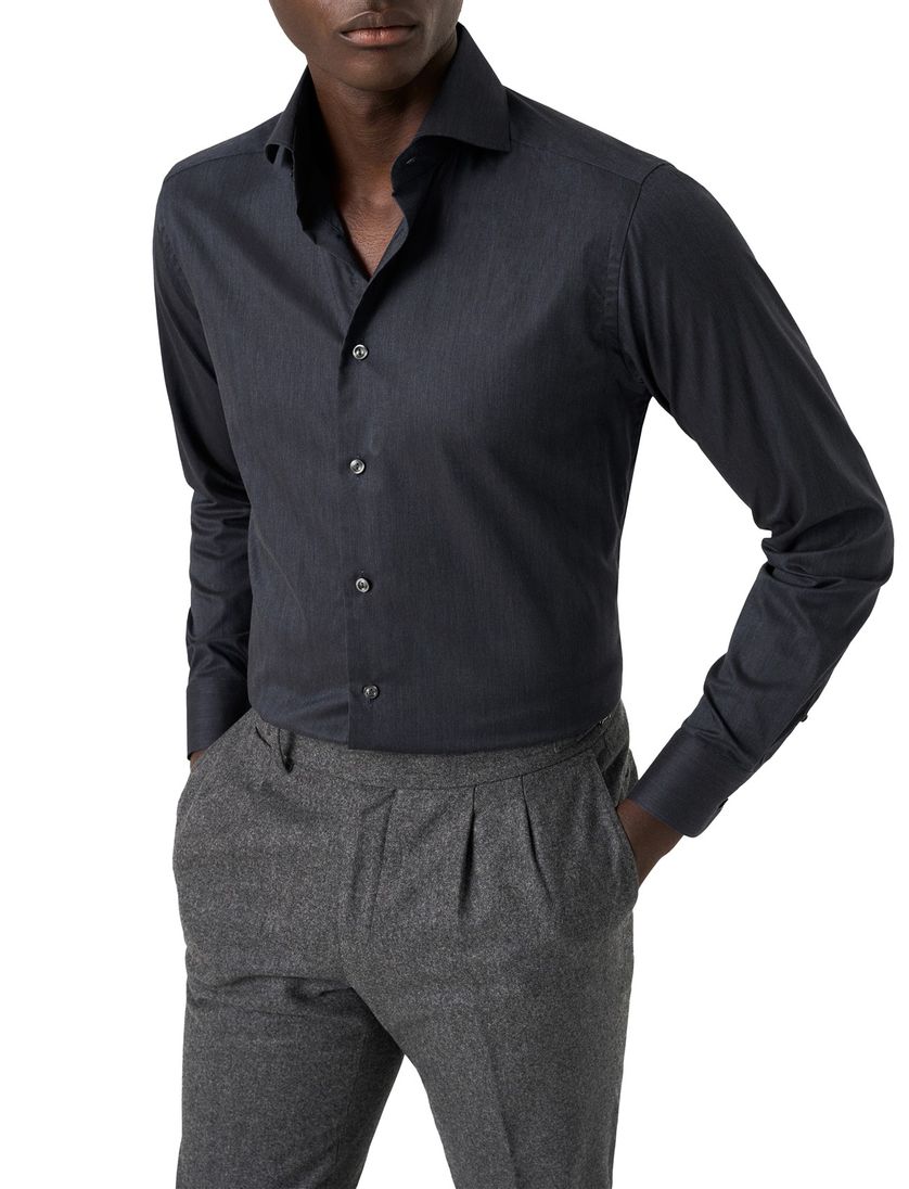 Eton zakelijk overhemd slim fit donkerblauw wide spread boord