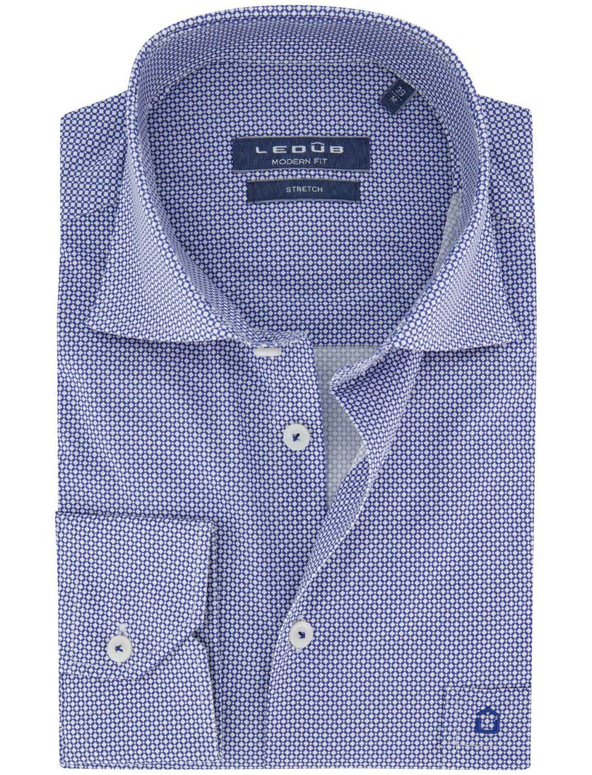 Ledub overhemd blauw geprint katoen