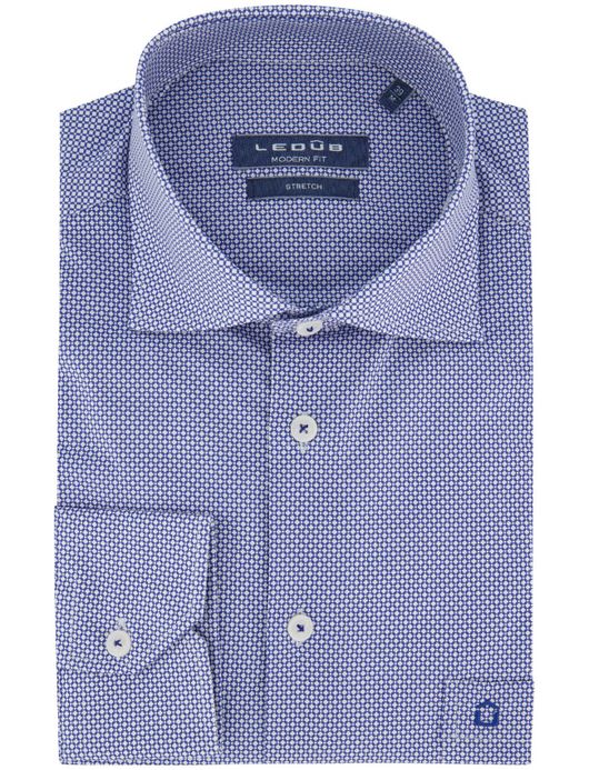 Ledub overhemd modern fit blauw geprint