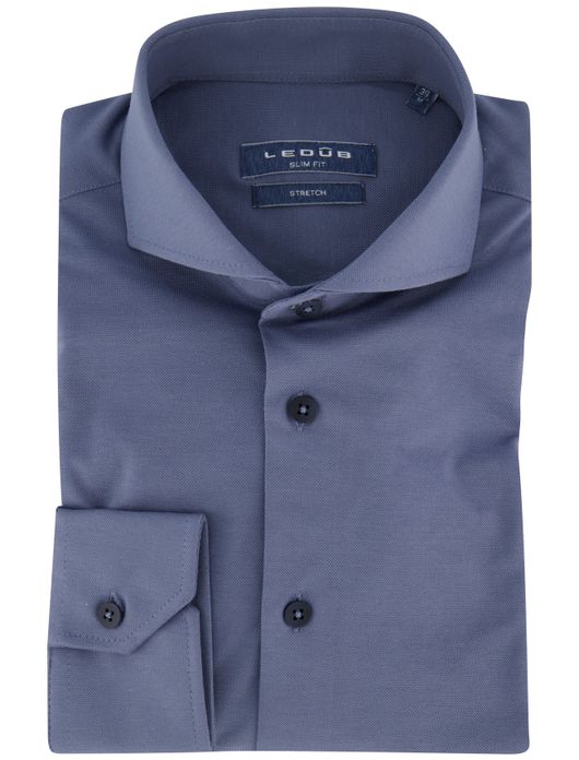 Ledub overhemd blauw slim fit katoen