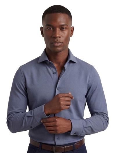 Ledub Ledub overhemd blauw slim fit katoen effen